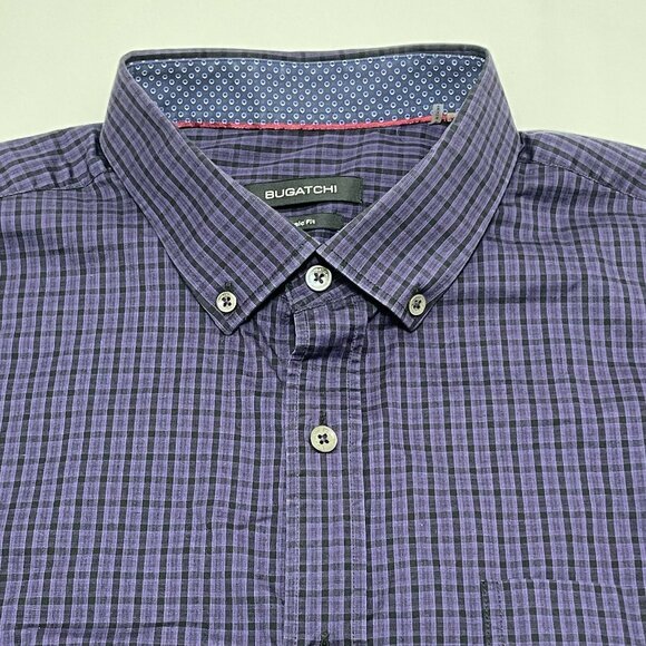 Bugatchi Button Dress Shirt Men Size XL Preppy Flip Cuff Checker Workwear Formal - Picture 9 of 10